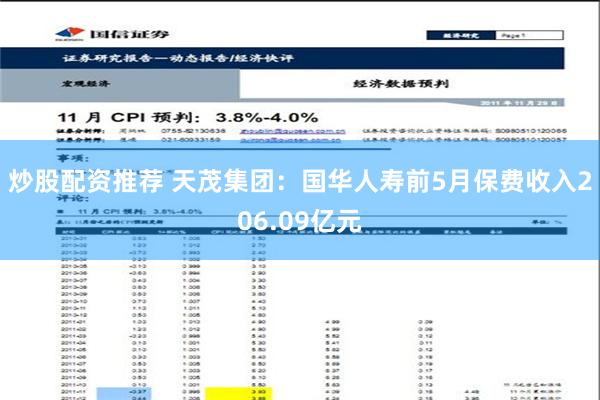 炒股配资推荐 天茂集团：国华人寿前5月保费收入206.09亿元