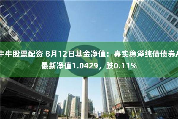 牛牛股票配资 8月12日基金净值：嘉实稳泽纯债债券A最新净值1.0429，跌0.11%