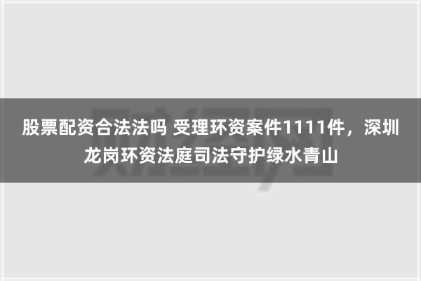 股票配资合法法吗 受理环资案件1111件，深圳龙岗环资法庭司法守护绿水青山