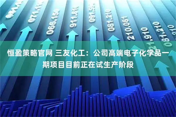 恒盈策略官网 三友化工：公司高端电子化学品一期项目目前正在试生产阶段